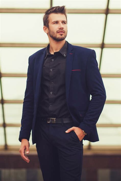 dark blue and black suit.